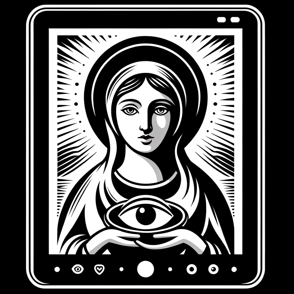 A stylized black and white illustration of Saint Lucia, in an e-ink tablet display.